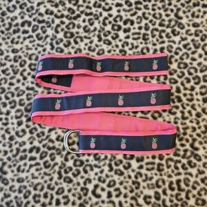 Eliza B Navy and Pink Pineapple Grosgrain Ribbon Classic D-Ring Belt Size L, GUC